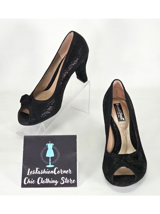 BeautiFeel Shoes - BeautiFeel Women's Black Spark Suede Glasgow Open-Toe Pump Size 7.5 2115